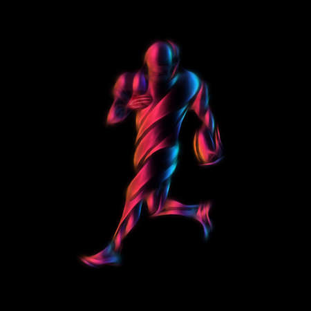 American football player in action on the black backgroundの写真素材