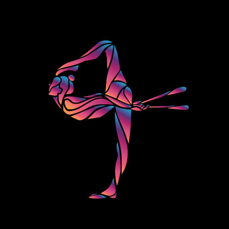 Creative silhouette of gymnastic girl. Art gymnastics with clubsのイラスト素材