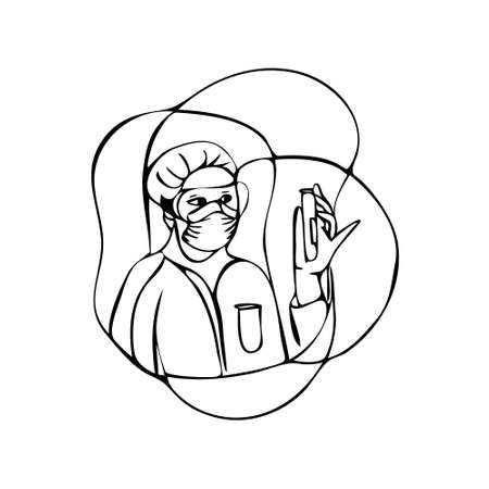 Outline vector illustration of character doctor take a sample on thru drive covid-19 check point for testing during covid-19 virus situationのイラスト素材