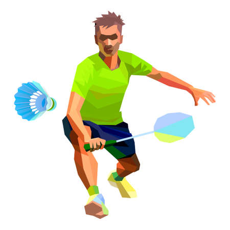 Professional badminton player illustration on white background doing net shot vector illustrationのイラスト素材