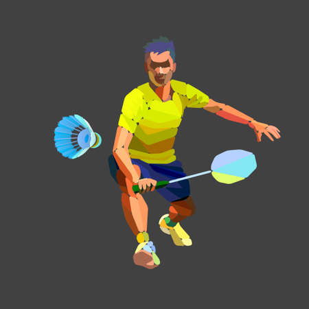 Badminton player abstract silhouette with shuttlecock vectorのイラスト素材