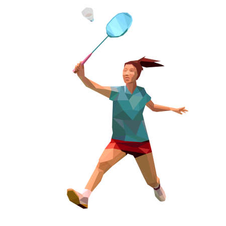 Female badminton player. Polygonal athelete. Womens single badmintonのイラスト素材