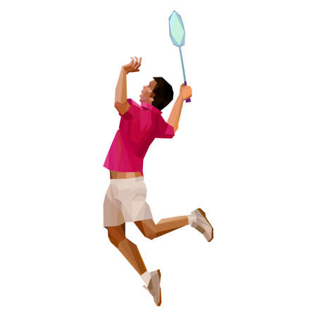 Badminton player, during smash isolated on white backgroundのイラスト素材