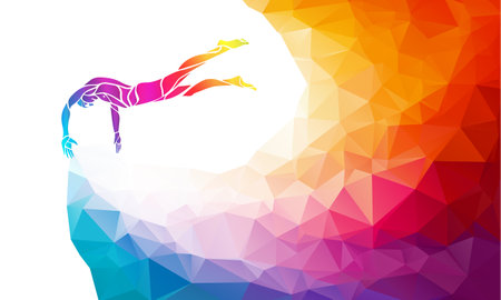 Creative silhouette of swimmer. Swimming vector illustration or banner template in trendy abstract colorful polygon style with rainbow backのイラスト素材