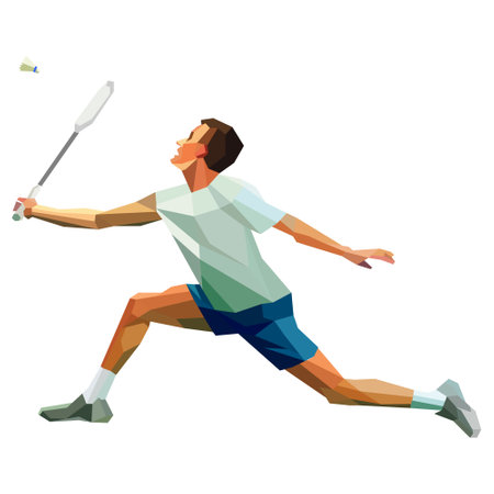 Polygonal professional badminton player. Man with racketのイラスト素材