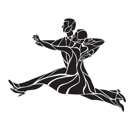 Silhouettes of couple dancing ballroom dance. Quickstep. Abstract detailed ballroom dancers.のイラスト素材