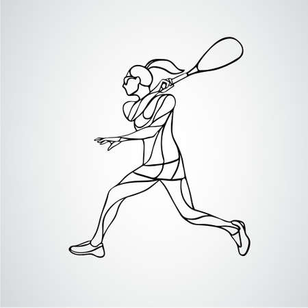 Squash player female creative outline abstract silhouetteのイラスト素材