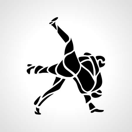 Judo fighters round pictogram or logo. Martial arts iconのイラスト素材