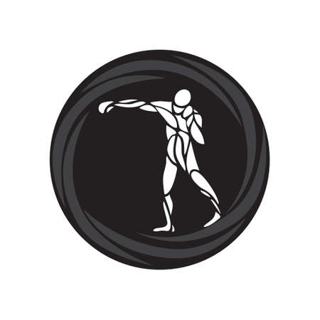 Boxer abstract athlete. Boxing silhouette round iconのイラスト素材