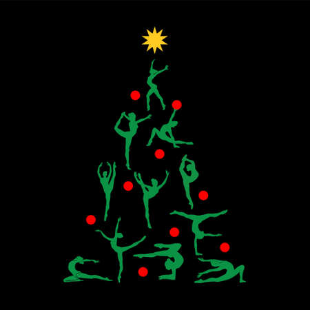 Gymnastics Christmas Tree. Gymnastics girls in shape of fur treeのイラスト素材