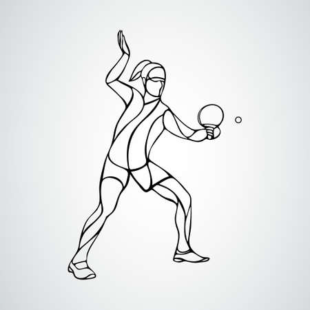 Table Tennis Female Player with Racket Forehand Smashのイラスト素材