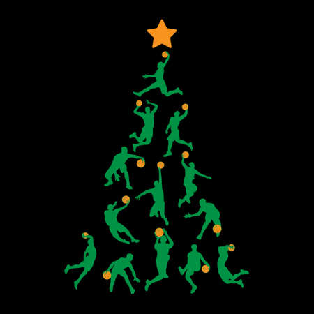 Basketball Christmas tree from basketball players on a black background. Vector illustrationのイラスト素材