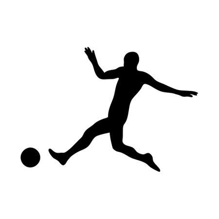 Soccer or football player kicks the ball, sportsman silhouetteのイラスト素材
