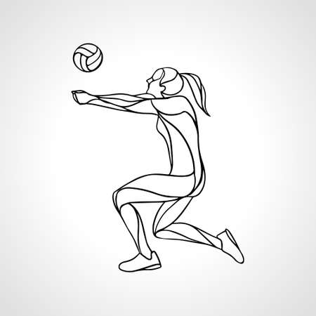 Woman volleyball player silhouette passing ballのイラスト素材