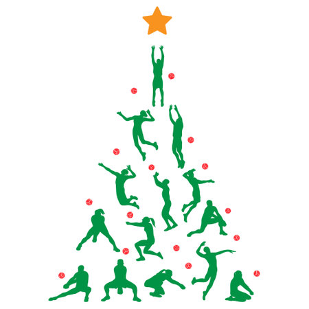 Volleyball Christmas Tree. New Year Tree made of playersのイラスト素材