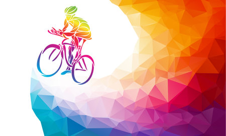 Professional cyclist involved in a bike race. Polygonal low polyのイラスト素材