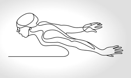 Single continuous one line drawing of butterfly swimmer girlのイラスト素材