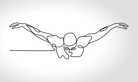 Single continuous one line drawing of butterfly swimmerのイラスト素材