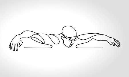 Single continuous one line drawing of butterfly swimmerのイラスト素材
