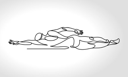 Single one continuous line drawing of front crawl swimmerのイラスト素材