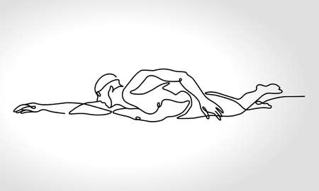 Continuous one line drawing of front crawl freestyle swimmerのイラスト素材