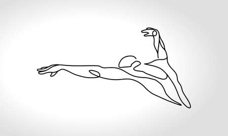 Single continuous one line drawing of butterfly swimmerのイラスト素材