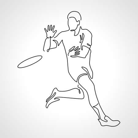 Single continuous one line drawing of  player throwing flying disc.のイラスト素材