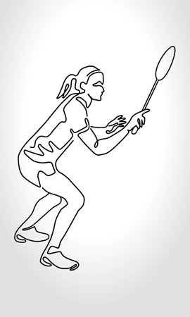 Professional female badminton player one line art. Monolineのイラスト素材