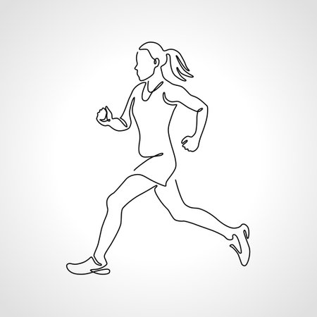 Jogging. Abstract silhouette of runnig woman monolineのイラスト素材