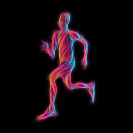 Runner. Abstract neon silhouette of runnig or jogging manの写真素材