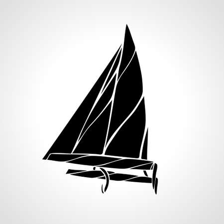 Sailing speedboat catamaran abstract silhouetteのイラスト素材
