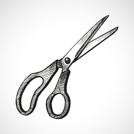 Doodle stationery scissor icon in vector. Hand drawn scissor icon in vector. Scissor doodle illustration in vector.のイラスト素材