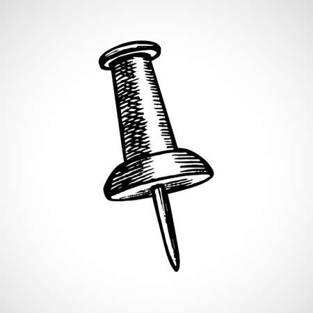 Push Pin Icon Silhouette Illustration. Office Tools Vector Graphic Pictogram Symbol Clip Art. Doodle Sketch Black Sign.のイラスト素材