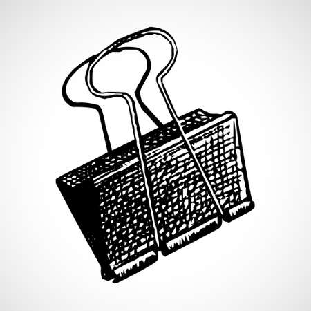 Paper clip attach line icon isolated on white background. Doodle style document tool bulldog clip vector.のイラスト素材