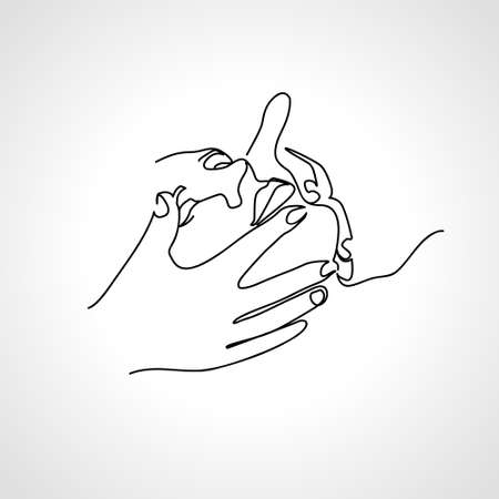 Woman face massage. Drawn with one continuous line. Monoline. Side view.のイラスト素材