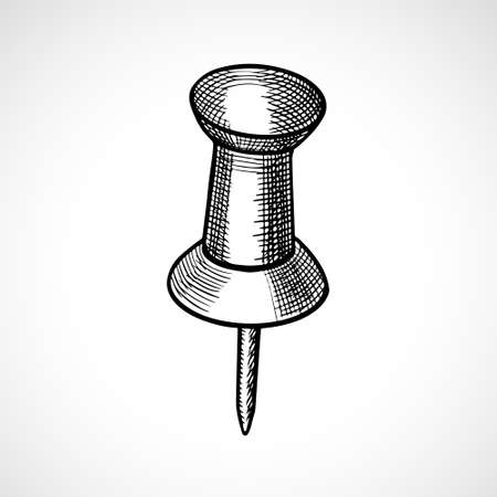 Push Pin Hand Drawn Illustration. Office Tools Vector Graphic Pictogram Symbol Clip Art. Doodle Sketch Black Sign.のイラスト素材
