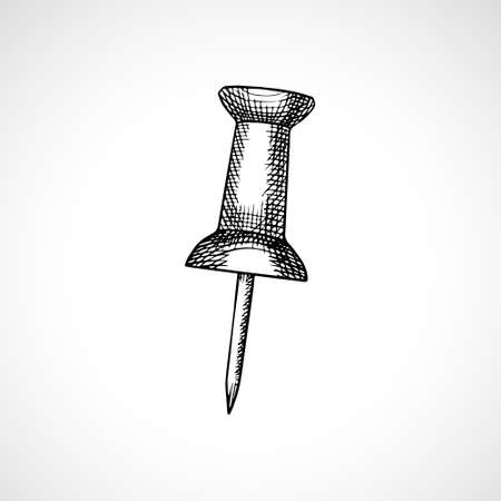 Push Pin Hand Drawn Illustration. Office Tools Vector Graphic Pictogram Symbol Clip Art. Doodle Sketch Black Sign.のイラスト素材