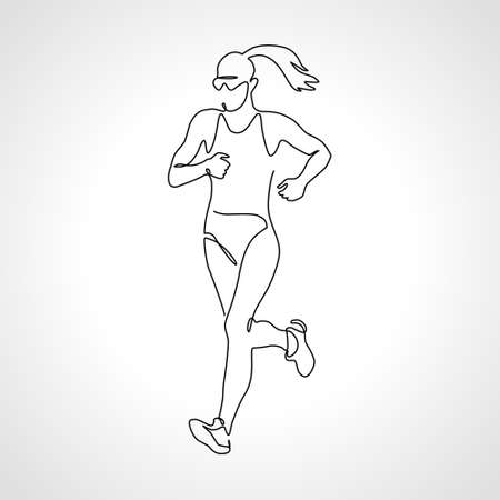 Jogging. Abstract silhouette of runnig woman monolineのイラスト素材