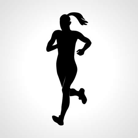 Silhouette of a running woman or jogger or sprinter. Joggingのイラスト素材