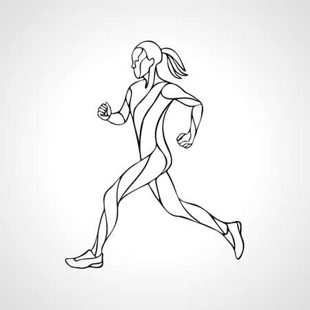 Runner. Abstract outline silhouette of runnig womanのイラスト素材