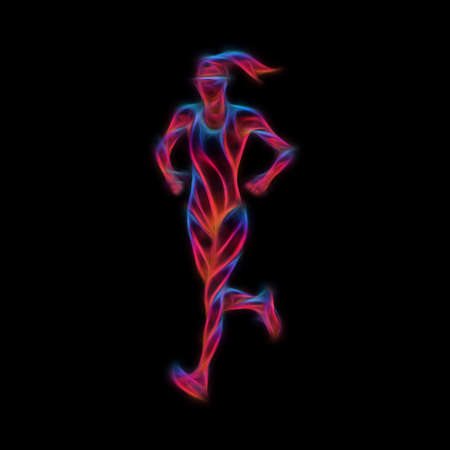 Runner or jogging. Abstract neon silhouette of runnig womanの写真素材