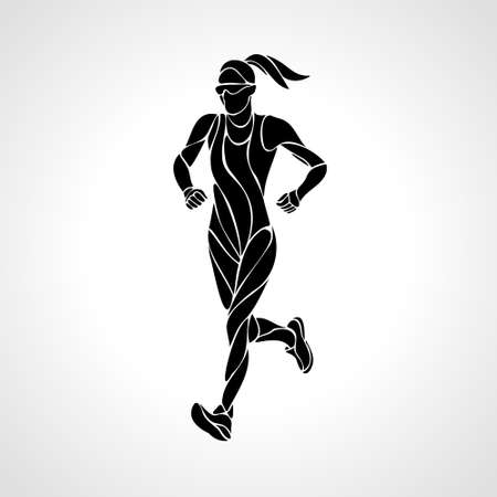 Runner. Abstract outline silhouette of runnig womanのイラスト素材