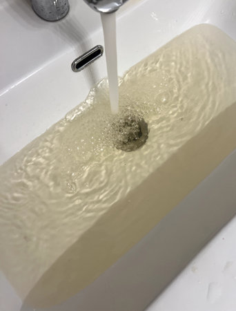 Water flows from the tap into the sink.の写真素材