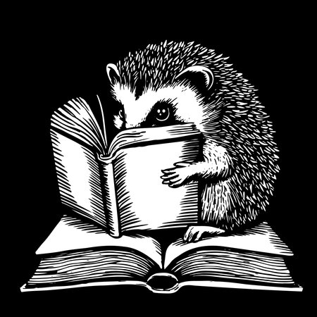 Adorable Student Hedgehog Reading a Book. Vector Illustration.のイラスト素材