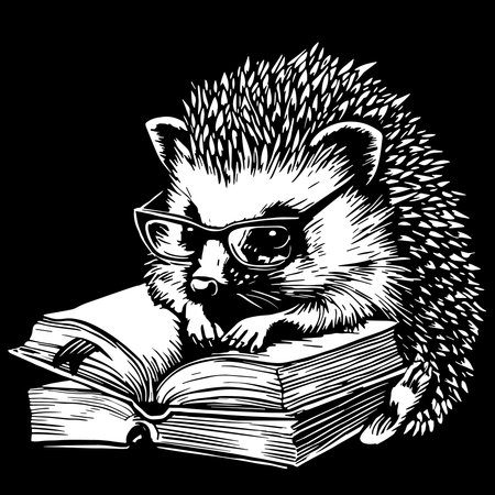 Baby Hedgehog Reading a Book. Vector Illustration.のイラスト素材