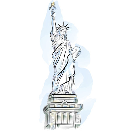 Drawing color Statue of Liberty in New York, USA. Vector illustrationのイラスト素材