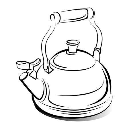 drawing of the teapot kettle on white background のイラスト素材