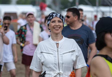 Green Island, Lipetsk, Russia 06-26-2021 TV presenter Yana Churikova at Fox Rock Fest