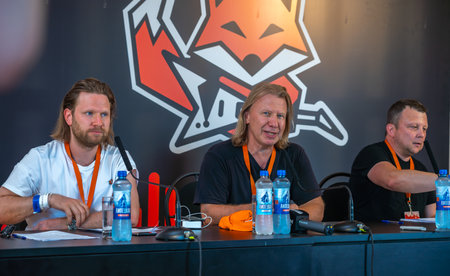 Green Island, Lipetsk, Russia 06-27-2021 press conference of the organizers of Fox Rock Festのeditorial素材