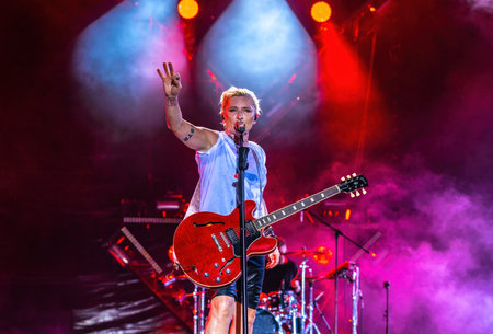 Green Island, Lipetsk, Russia 06-27-2021 concert of Diana Arbenina and rock group Nochnye Snaipery on the stage of Fox Rock Festのeditorial素材